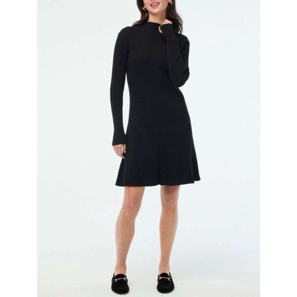 J. Crew Ribbed mini sweater-dress Black Size L NWT Minimalist CE359
